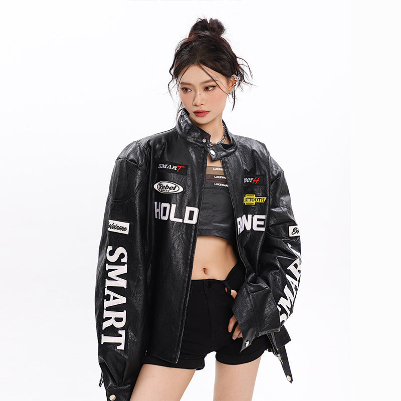 Women's Loose Letter Racing Jacket
