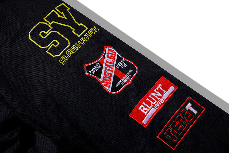 Men Retro Embroidered Patch Racing Street Hip Hop Motorcycle Suit Jacket