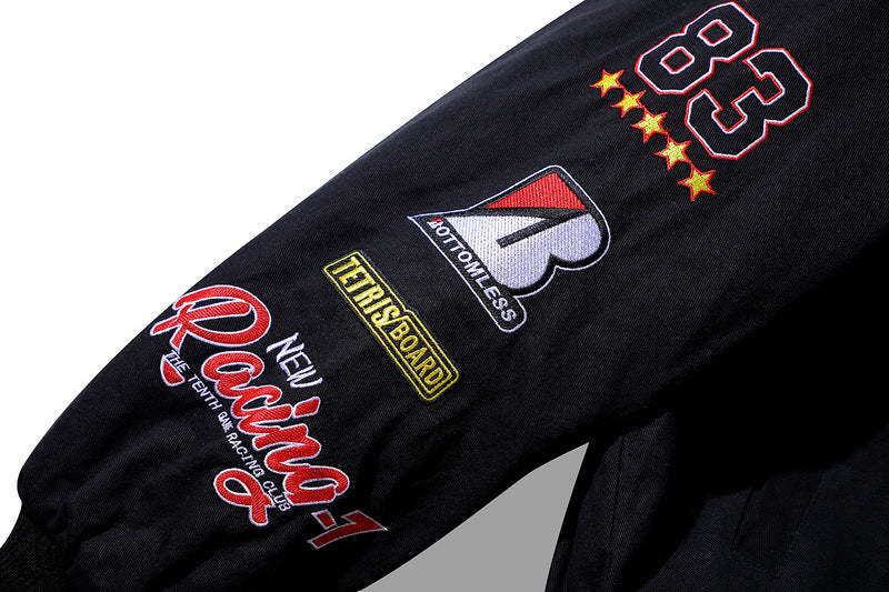 Men Retro Embroidered Patch Racing Street Hip Hop Motorcycle Suit Jacket
